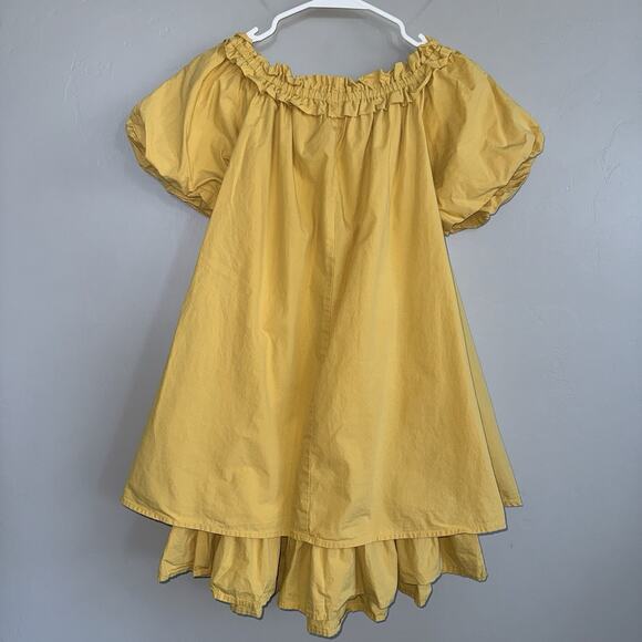 Anthropologie A’Reve Woman’s Off Shoulder Puff Sleeve Dress Sz L Yellow Boho - Picture 9 of 10
